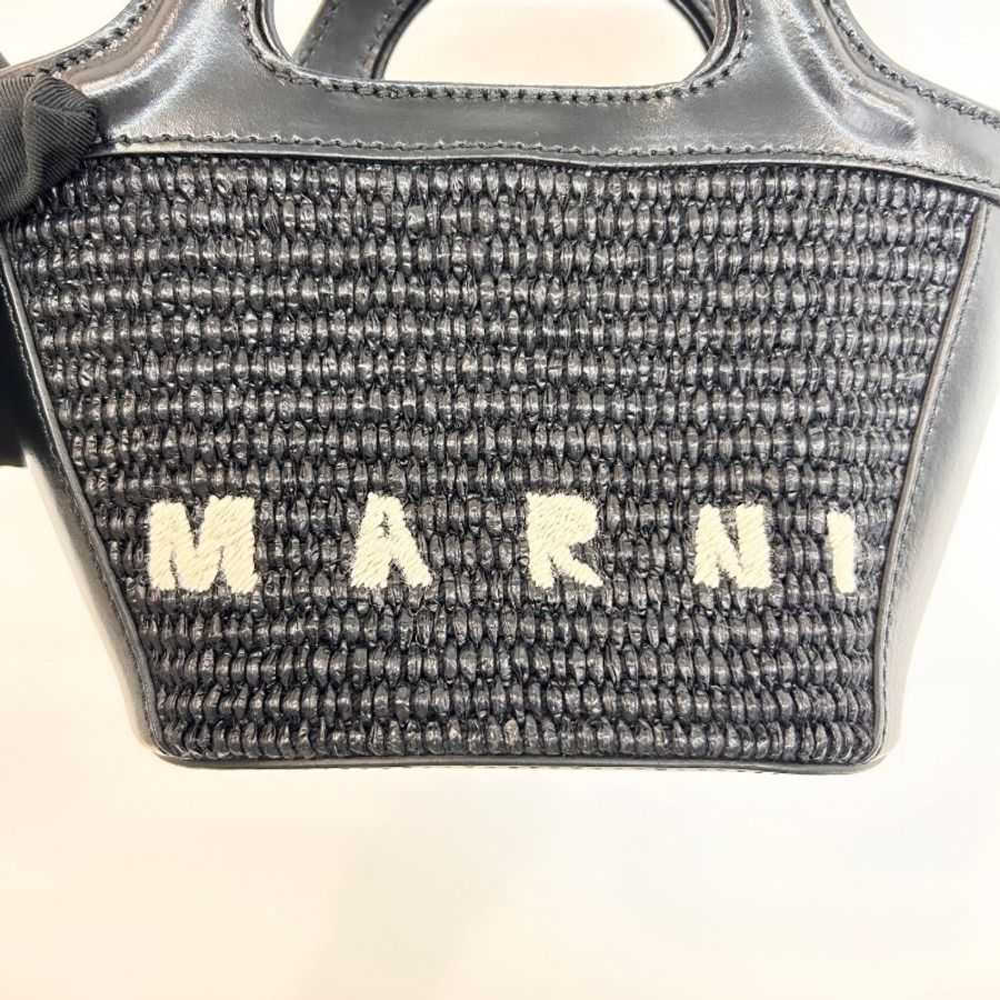 Marni 黑色編織菜籃子斜背包-6