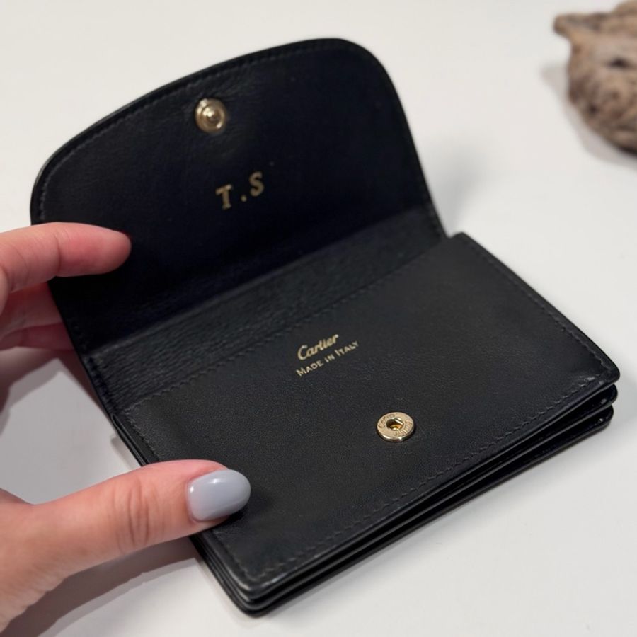 Cartier vintage 日本二手 中古復古古董 黑色皮革 雙層卡夾 卡包 零錢包-9