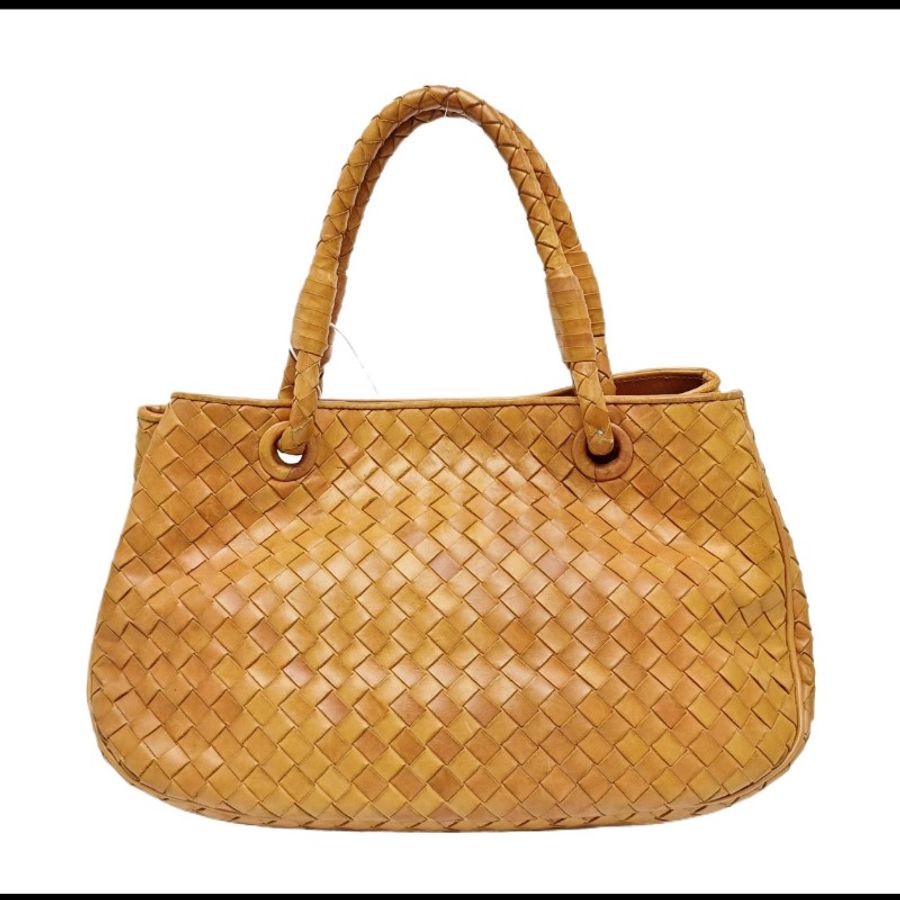 Bottega Veneta/葆蝶家全皮編織杏色手提包-1