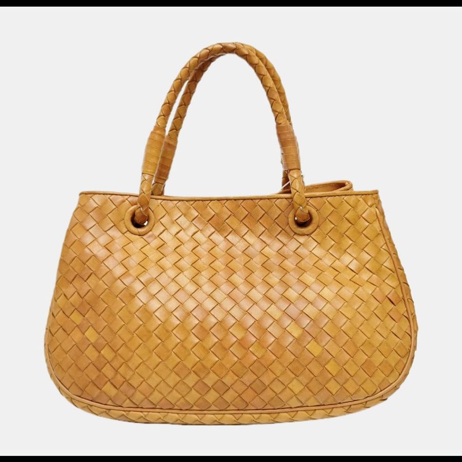 Bottega Veneta/葆蝶家全皮編織杏色手提包-2