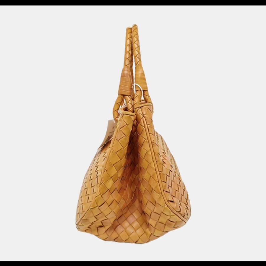Bottega Veneta/葆蝶家全皮編織杏色手提包-4