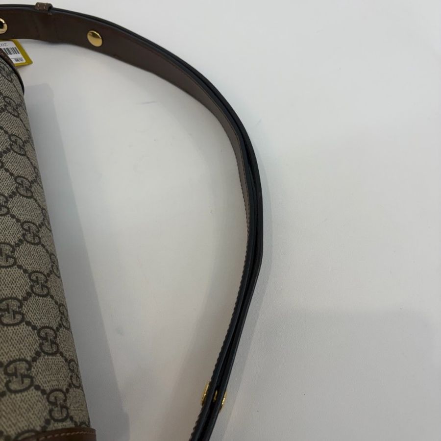 Gucci/古馳老花拼焦糖配皮中號1955馬鞍單肩斜挎包-8