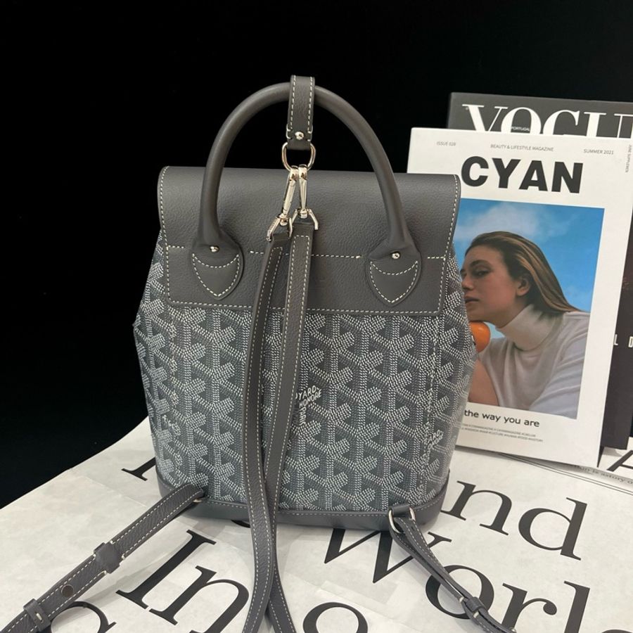 戈雅Goyard Alpin Mini 後背包 灰色老花手提包雙肩包 銀扣-1