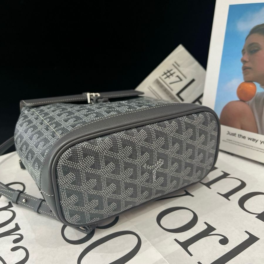 戈雅Goyard Alpin Mini 後背包 灰色老花手提包雙肩包 銀扣-4