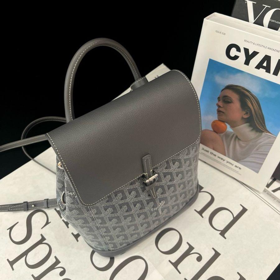 戈雅Goyard Alpin Mini 後背包 灰色老花手提包雙肩包 銀扣-5