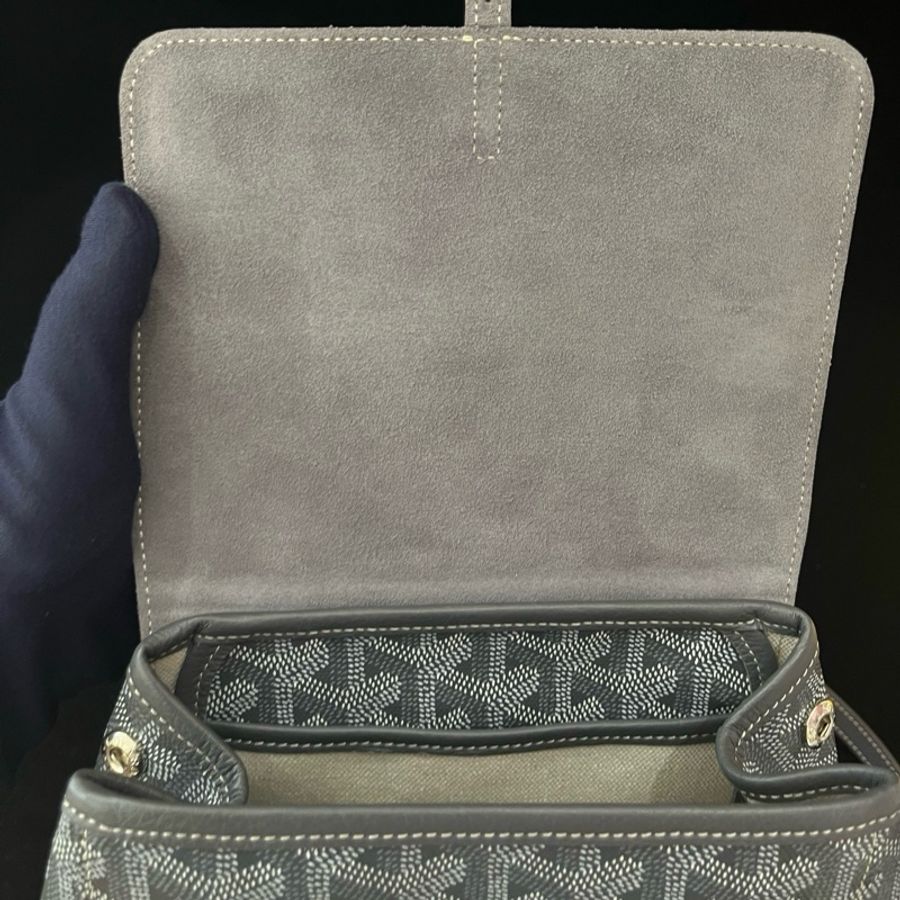 戈雅Goyard Alpin Mini 後背包 灰色老花手提包雙肩包 銀扣-7