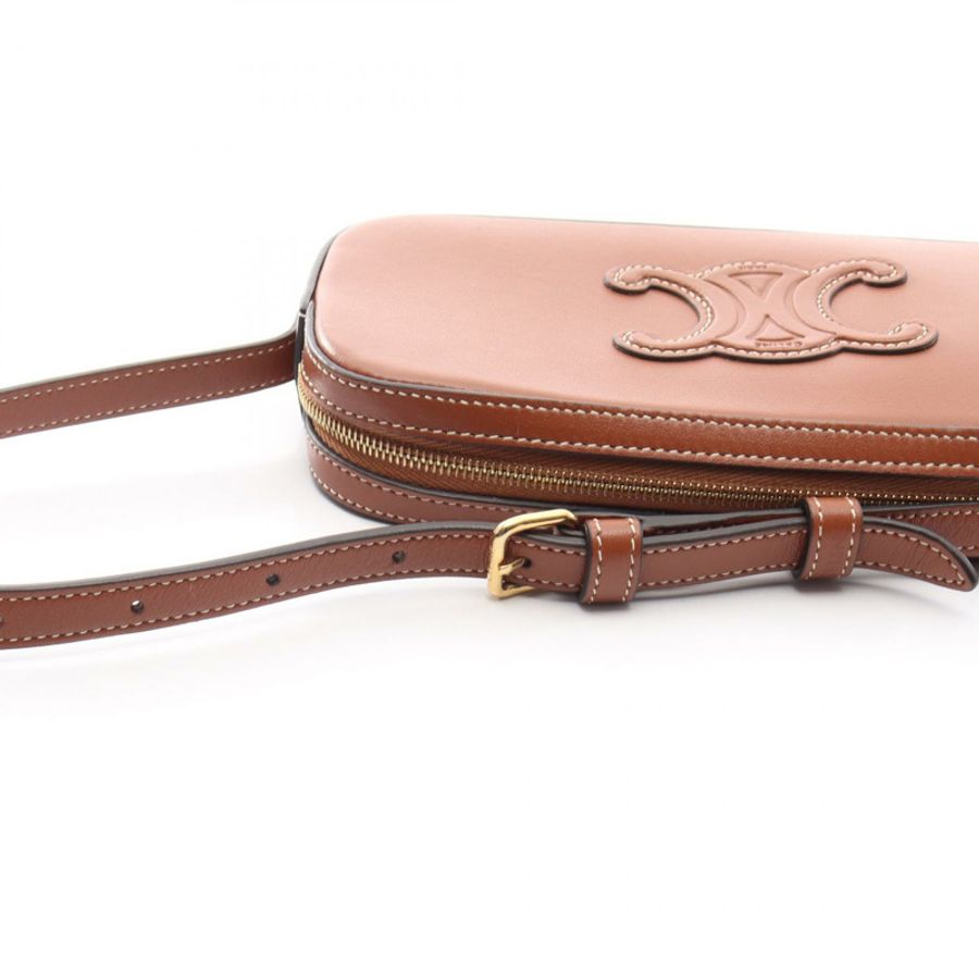 CELINE Mini Camera Cuir Triomphe 單肩包,棕色皮革,二手女款-7