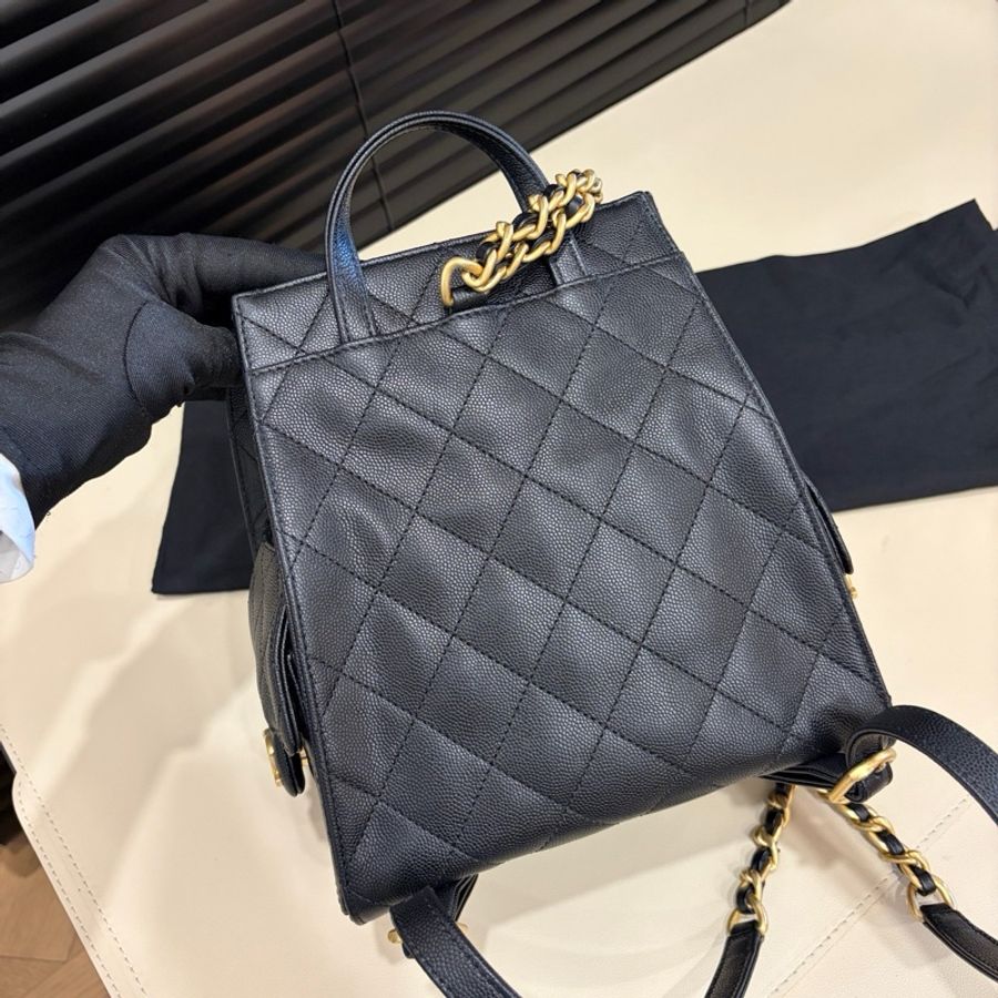 Chanel香奈兒 黑金荔枝牛皮25bag小號雙肩包後背包手提包 芯片款-1