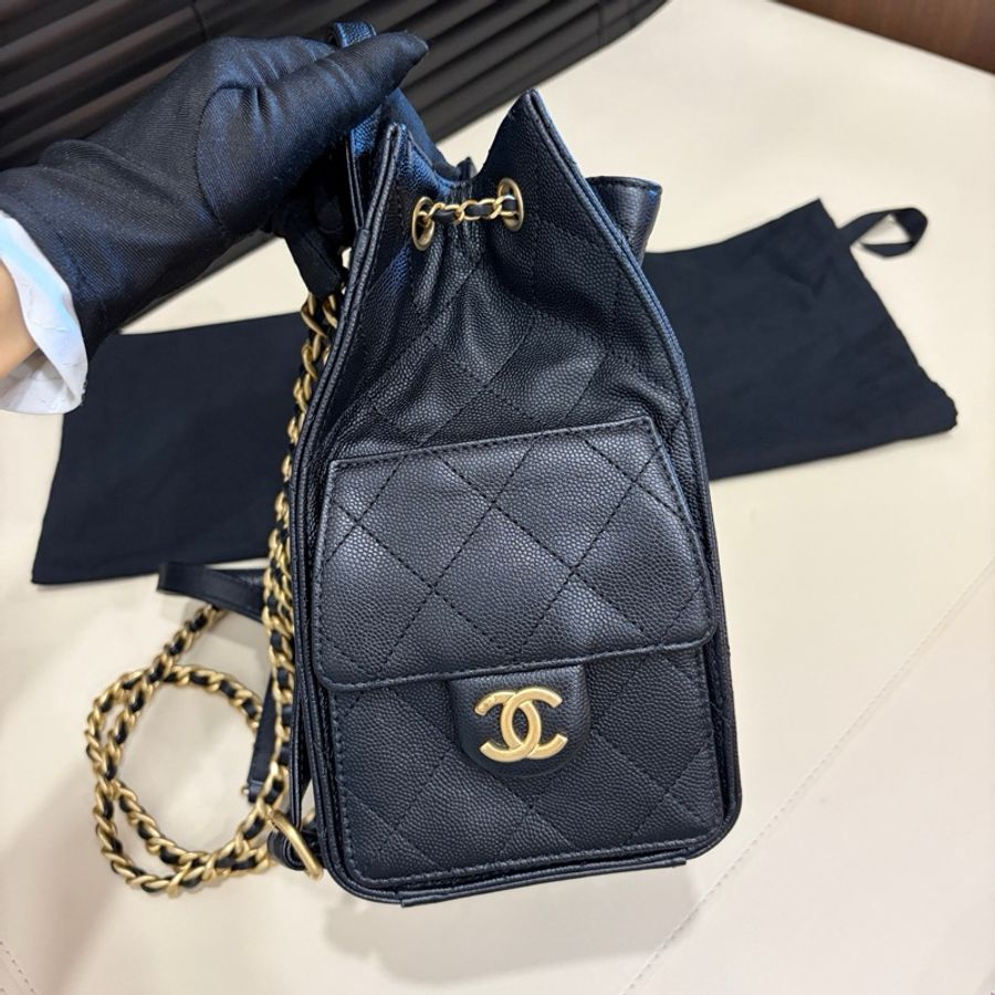 Chanel香奈兒 黑金荔枝牛皮25bag小號雙肩包後背包手提包 芯片款-2