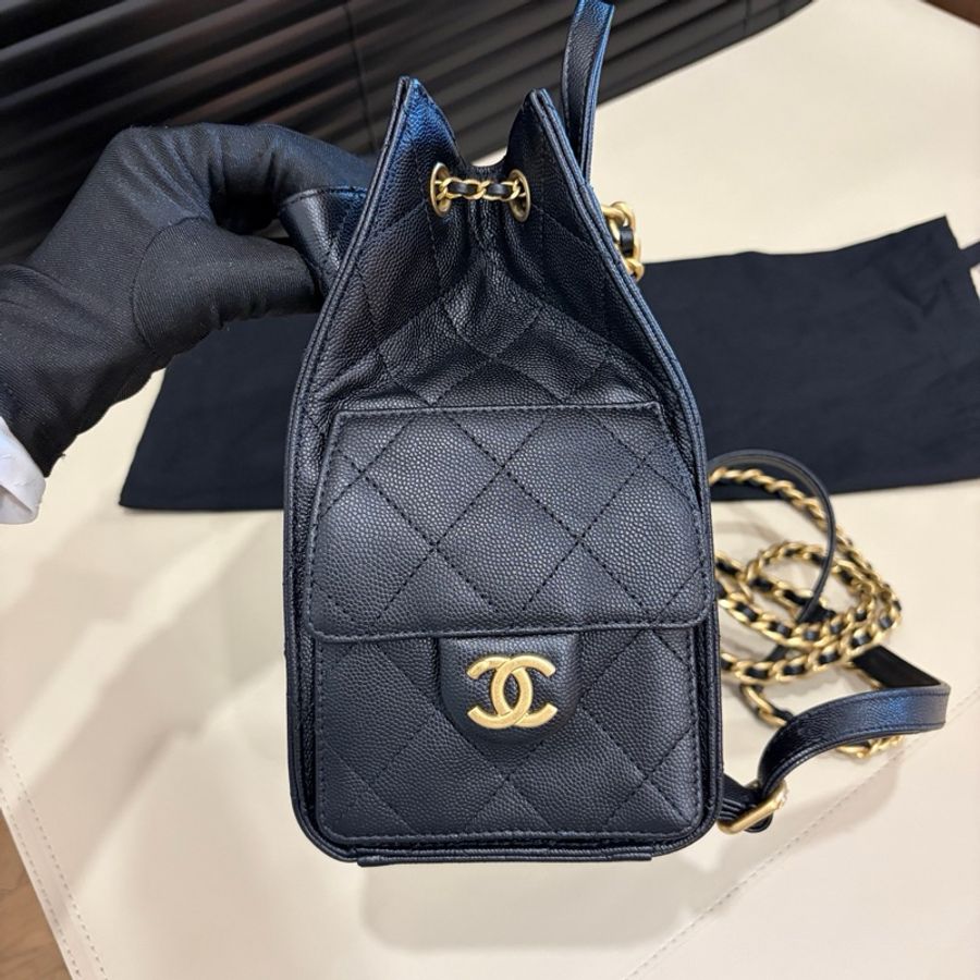 Chanel香奈兒 黑金荔枝牛皮25bag小號雙肩包後背包手提包 芯片款-4