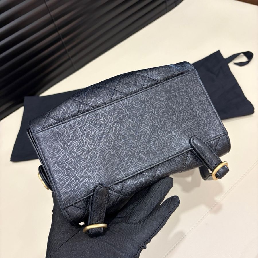 Chanel香奈兒 黑金荔枝牛皮25bag小號雙肩包後背包手提包 芯片款-5