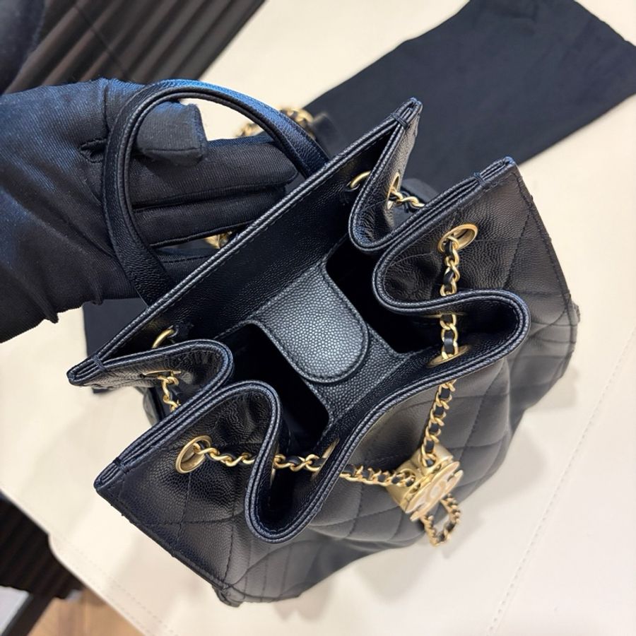 Chanel香奈兒 黑金荔枝牛皮25bag小號雙肩包後背包手提包 芯片款-6