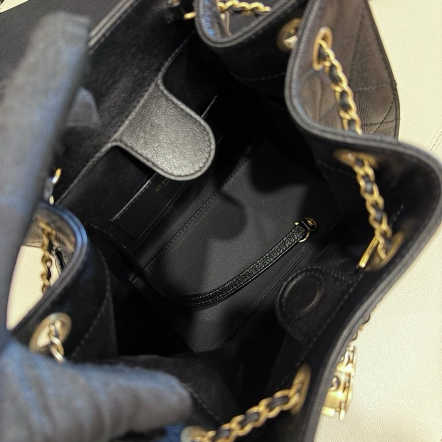 Chanel香奈兒 黑金荔枝牛皮25bag小號雙肩包後背包手提包 芯片款-7