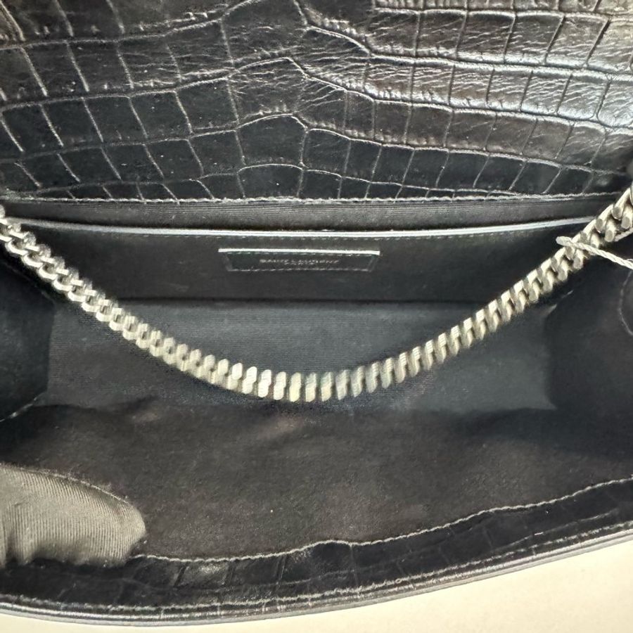 Saint laurent/聖羅蘭流蘇kate黑銀霧面鱷魚壓紋中號單肩斜挎包-7