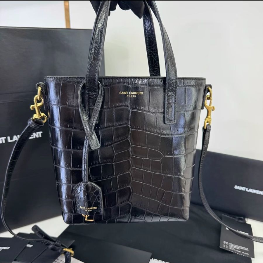 Ysl • 經典黑金鱷魚壓紋Mini托特包 大全配🈶購證-4