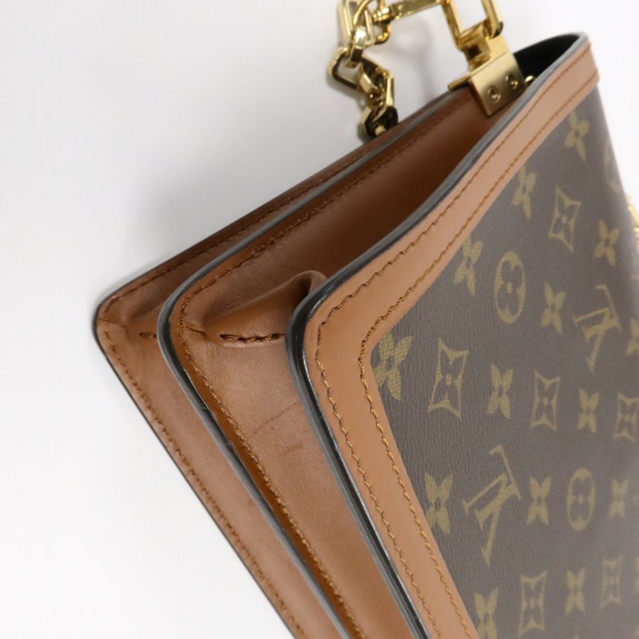 LOUIS VUITTON Monogram/Monogram Reverse Dauphine MM金扣手挽肩背兩用袋棕色-12