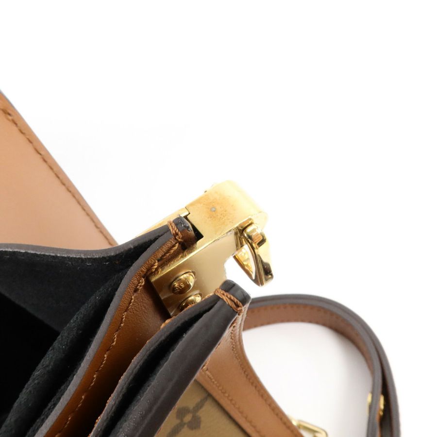 LOUIS VUITTON Monogram/Monogram Reverse Dauphine MM金扣手挽肩背兩用袋棕色-14
