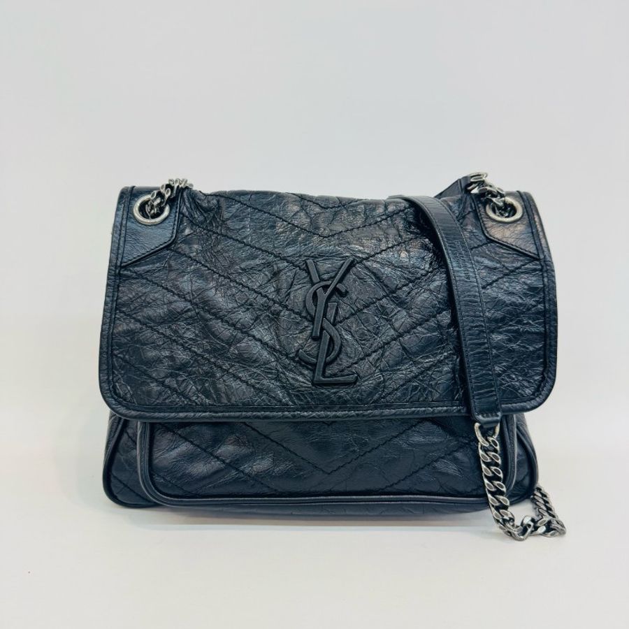 Saint Laurent 黑色油蠟皮中號niki鏈條單肩斜挎包-0