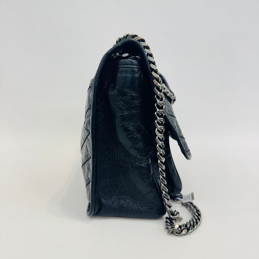 Saint Laurent 黑色油蠟皮中號niki鏈條單肩斜挎包-3