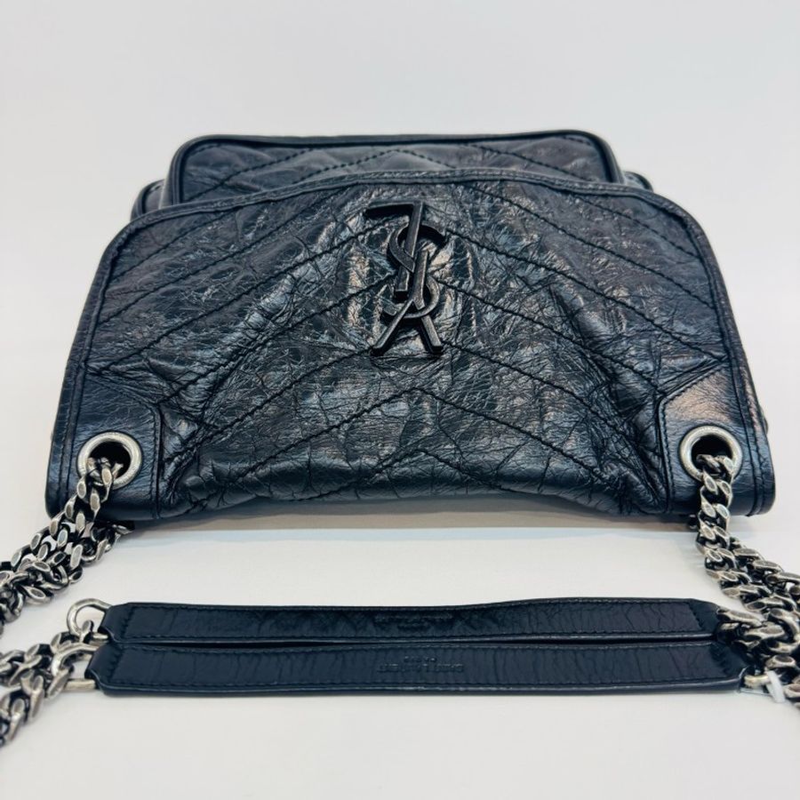 Saint Laurent 黑色油蠟皮中號niki鏈條單肩斜挎包-4