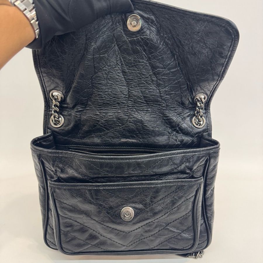 Saint Laurent 黑色油蠟皮中號niki鏈條單肩斜挎包-6