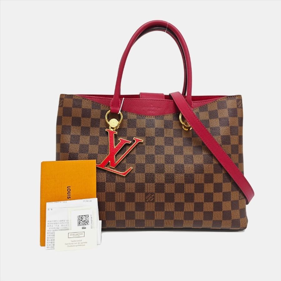 Louis Vuitton Riverside紅棋盤格 晶片款 手提包肩背包-6