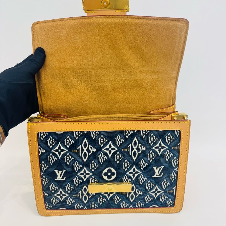 Louis Vuitton 達芙妮中號1854系列藍色帆布配植鞣革單肩斜挎包-6
