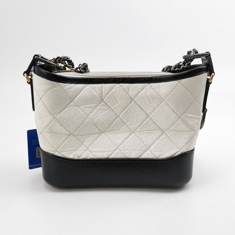 Chanel/香奈兒黑白拼色牛皮小號流浪鏈條單肩斜挎包-1