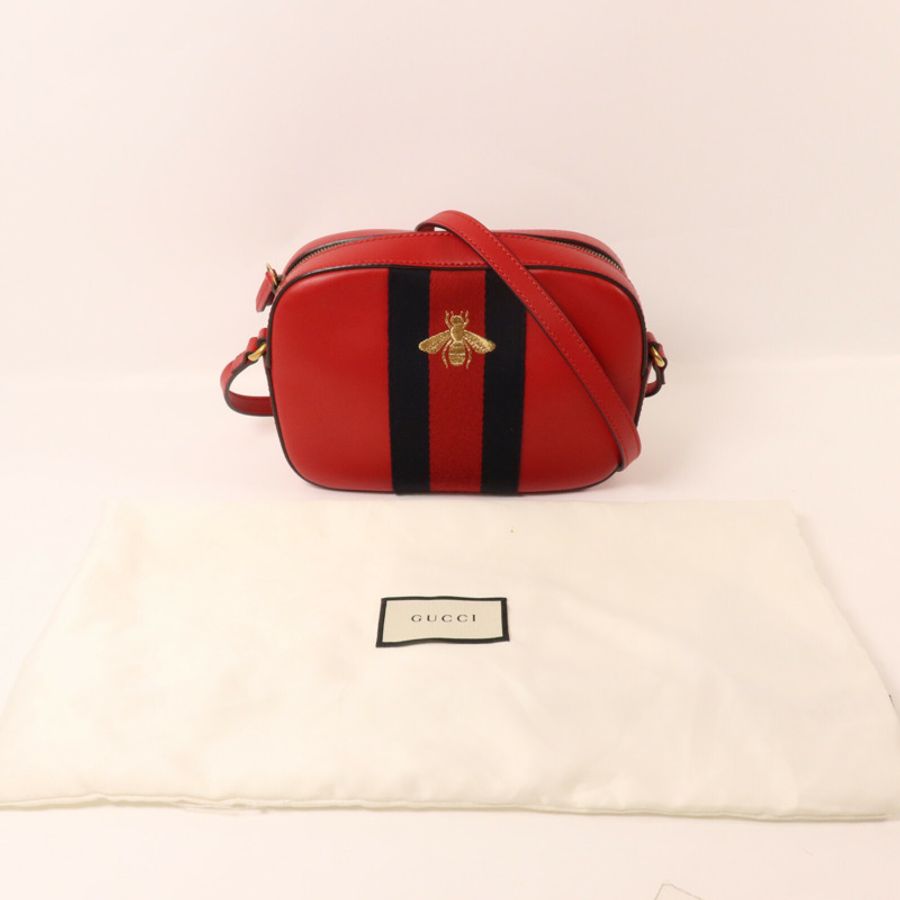 GUCCI 牛皮皮革Web Sherry Line Bee肩背袋-10