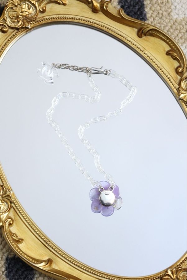 Chanel 01年紫色山茶花耳夹项链戒指三件套套装-3