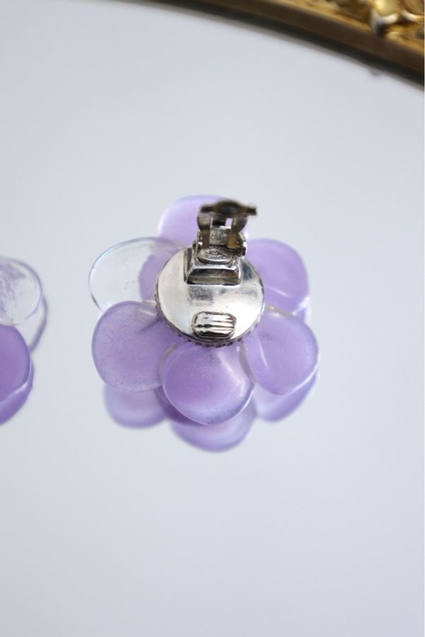 Chanel 01年紫色山茶花耳夹项链戒指三件套套装-10