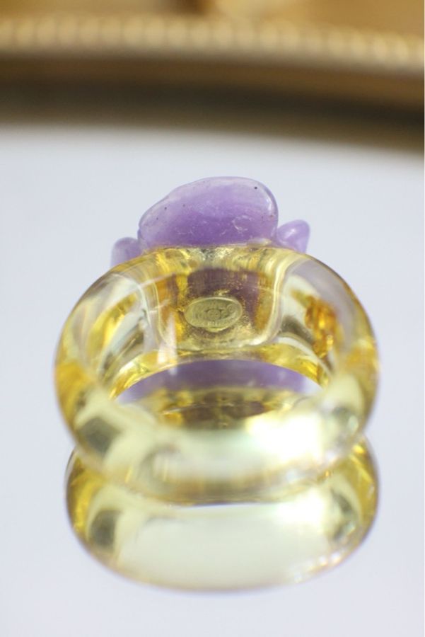 Chanel 01年紫色山茶花耳夹项链戒指三件套套装-29