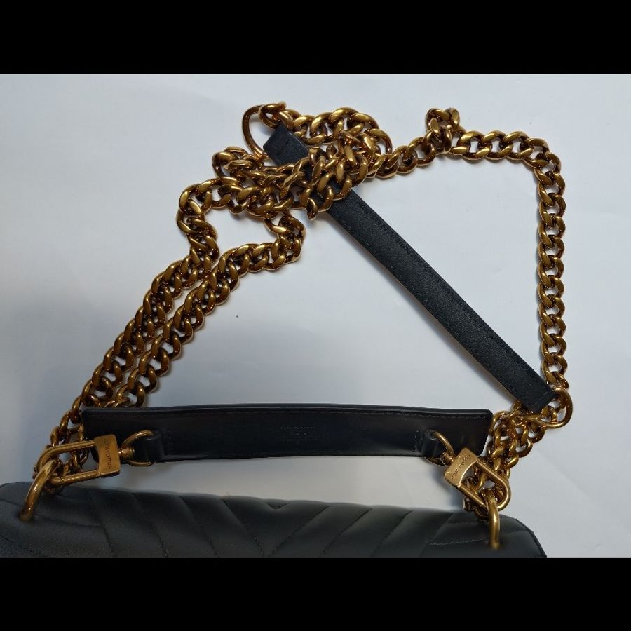 LV 彩色字母提把金鍊黑皮口蓋包-23