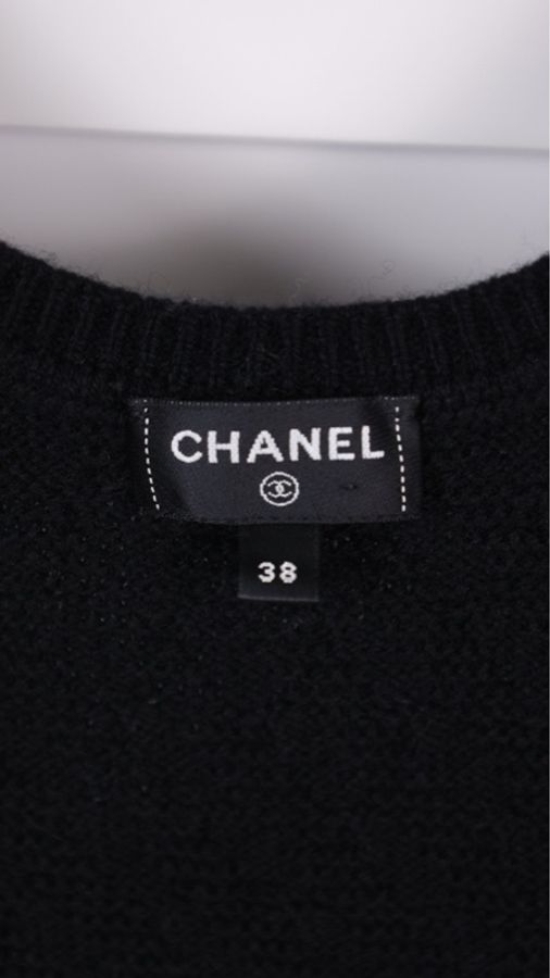 Chanel 23B黑金皮穿链滚边两口袋针织背心连衣裙-6