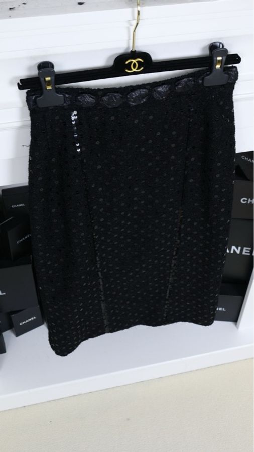 Chanel 黑色亮片蝴蝶结领口外套半裙套装-13
