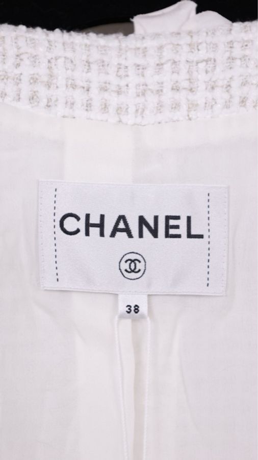 Chanel 25C海洋世界系列秀款重工白色立体山茶花莱茵石两口袋外套-9