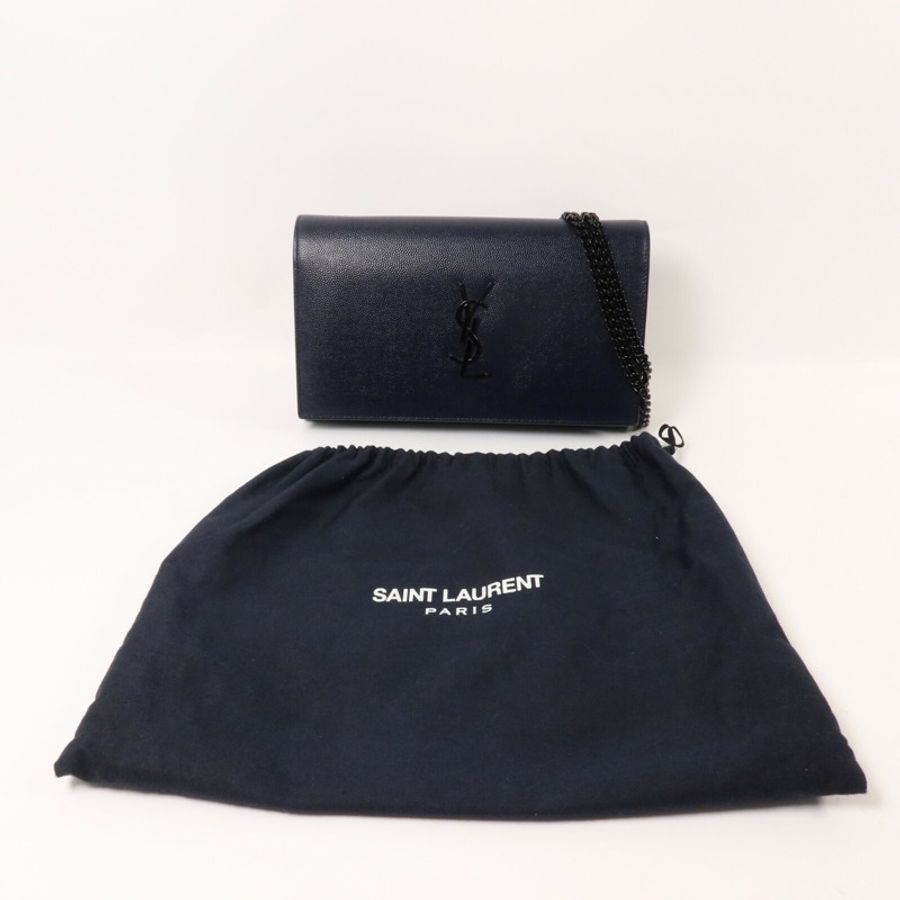 SAINT LAURENT 牛皮皮革Wallet On Chain鏈帶肩背袋-10
