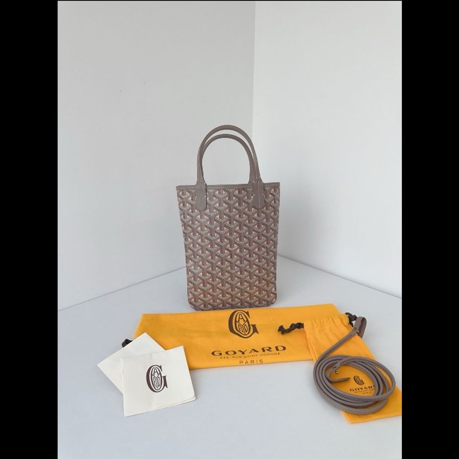Goyard週年全球限定🤩Poitiers mini tote 灰粉色老花肩帶款 98新✨️-2