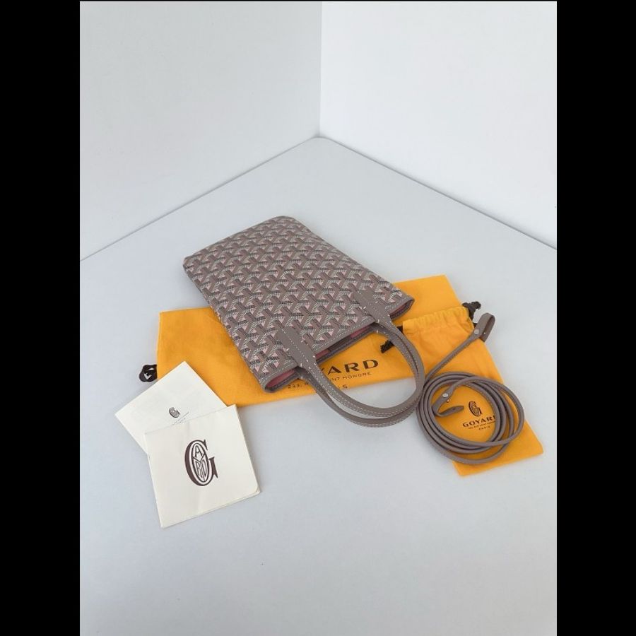 Goyard週年全球限定🤩Poitiers mini tote 灰粉色老花肩帶款 98新✨️-3