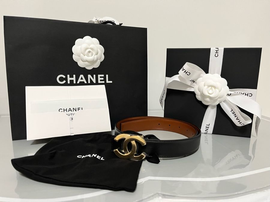 CHANEL 香奈兒《全新全配》26A 雙面 CC Logo 皮帶|黑色×焦糖棕|雙面牛皮|93cm|專櫃正品-4