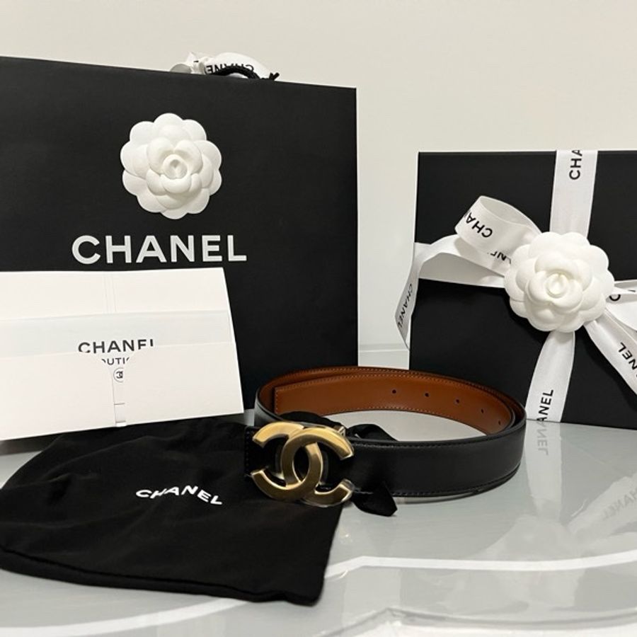 CHANEL 香奈兒《全新全配》26A 雙面 CC Logo 皮帶|黑色×焦糖棕|雙面牛皮|93cm|專櫃正品-25