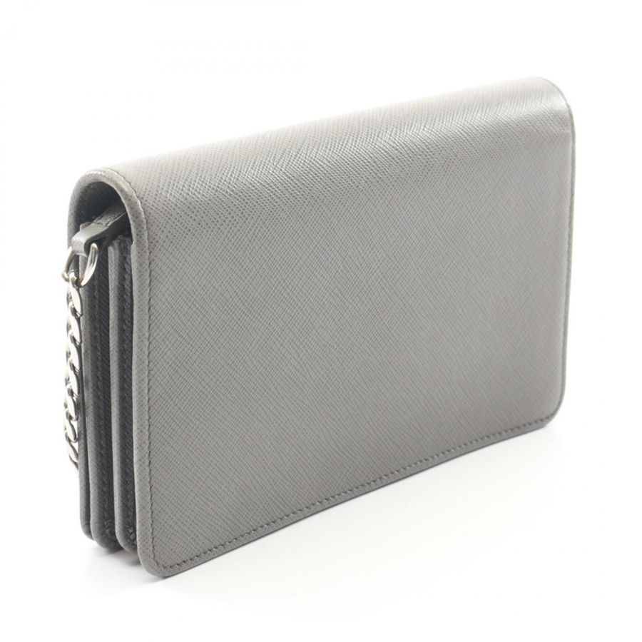 PRADA SAFFIANO LUX 鏈條單肩斜背包 1BP006 皮革 灰色 二手 女士-1