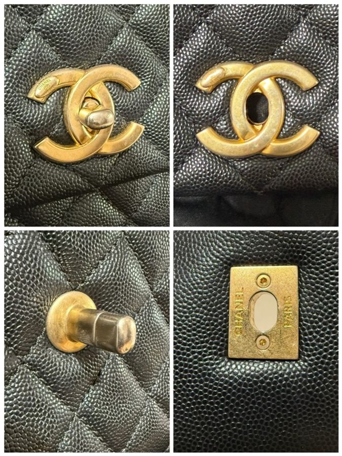 CHANEL Classic Coco Handle 29 黑色 Caviar 荔枝牛皮 × 復古金色五金-5