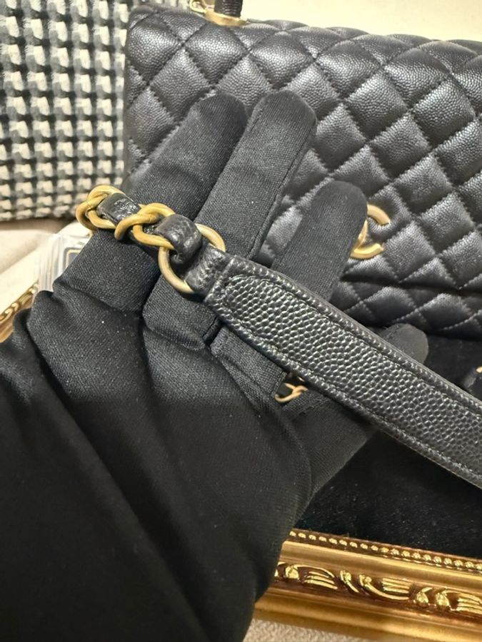 CHANEL Classic Coco Handle 29 黑色 Caviar 荔枝牛皮 × 復古金色五金-29