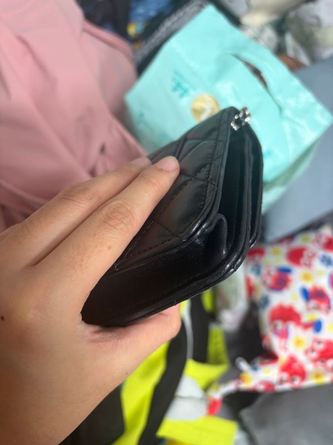 二手正品香奈兒Chanel woc黑銀羊皮經典發財包-11