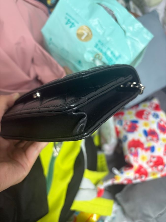 二手正品香奈兒Chanel woc黑銀羊皮經典發財包-12