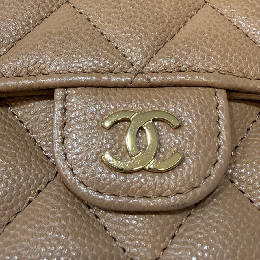 CHANEL AP0232 奶茶荔枝 牛皮 金釦 coco 三折 中夾-17