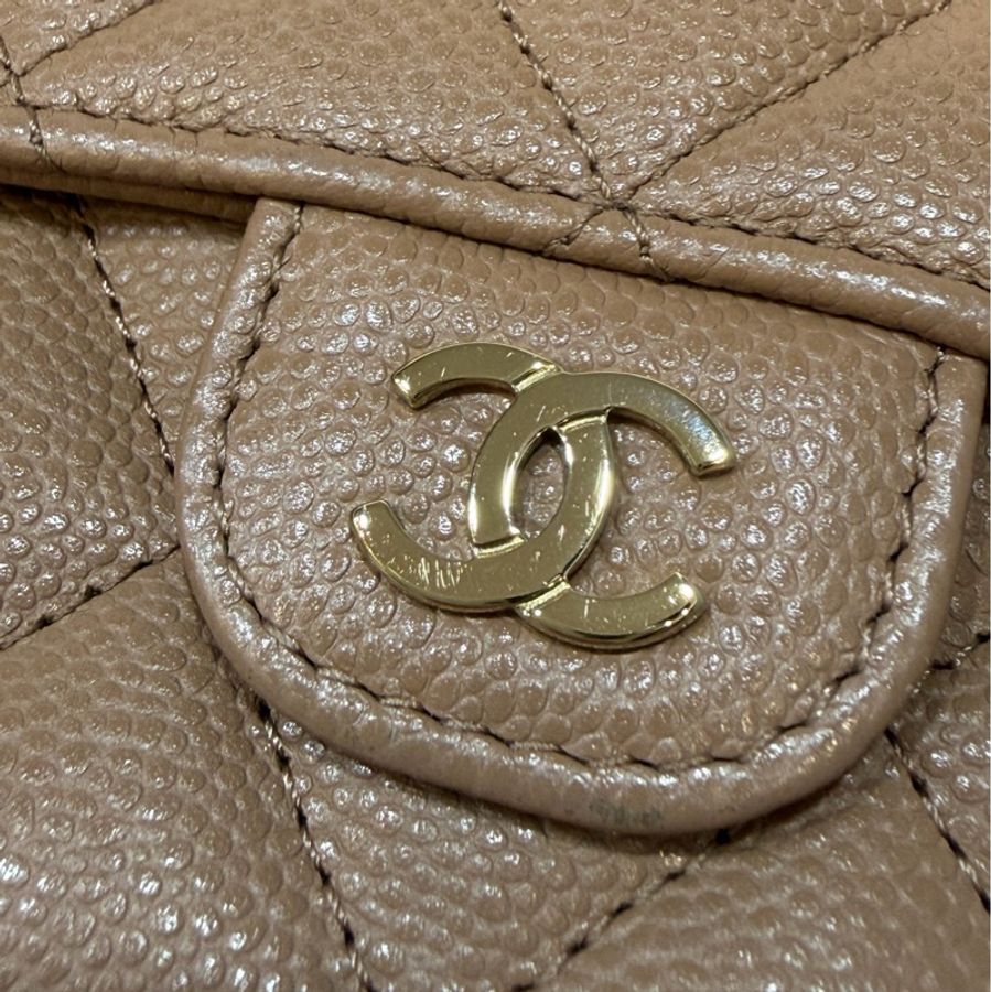 CHANEL AP0232 奶茶荔枝 牛皮 金釦 coco 三折 中夾-18