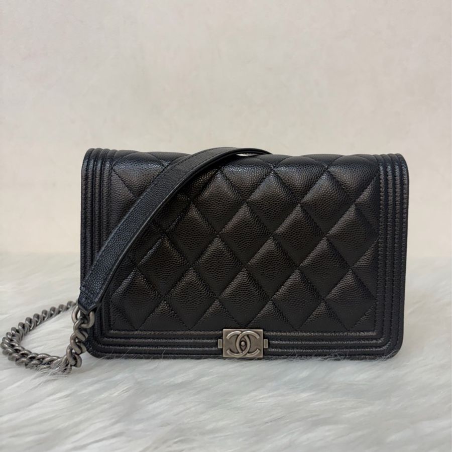 CHANEL AP1117 黑荔枝皮 銀釦 翻蓋包 鍊子包 斜背包 woc-0