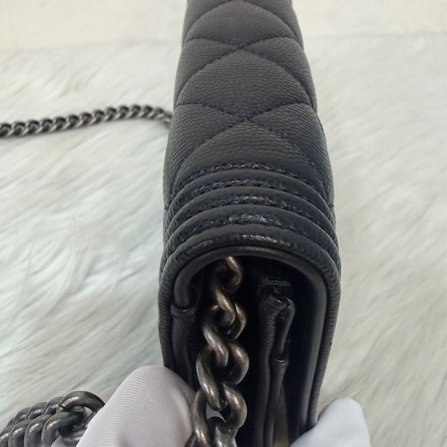 CHANEL AP1117 黑荔枝皮 銀釦 翻蓋包 鍊子包 斜背包 woc-15